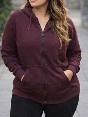 Torrid Happy Camper Maroon Zip-Up Hoodie Size 0 (US Large) Cozy Athleisure